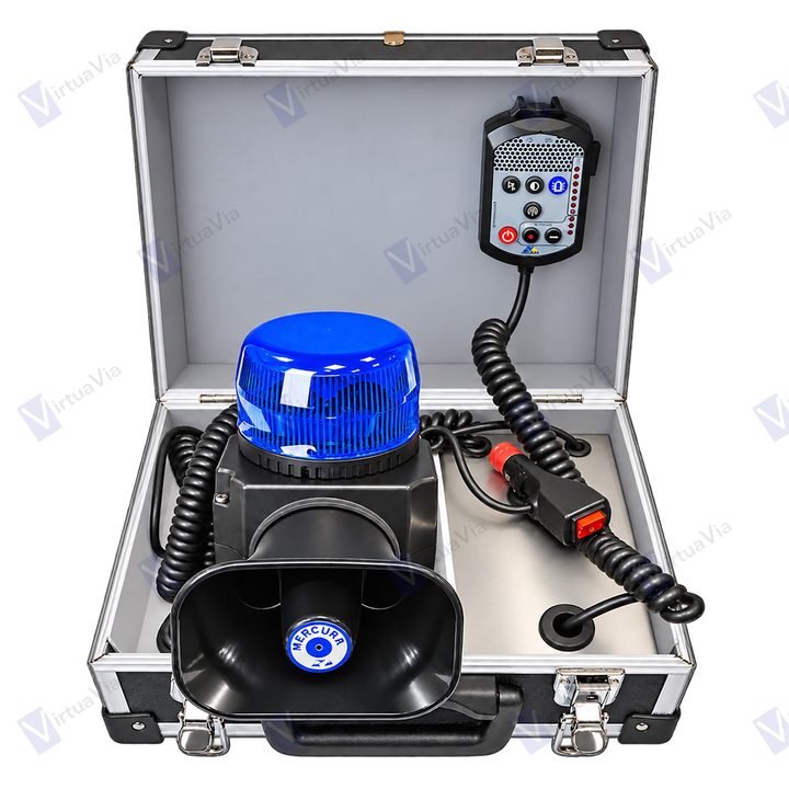 Ensemble Portatif d'Alerte, version à feu bleu, dans sa valise ouverte
